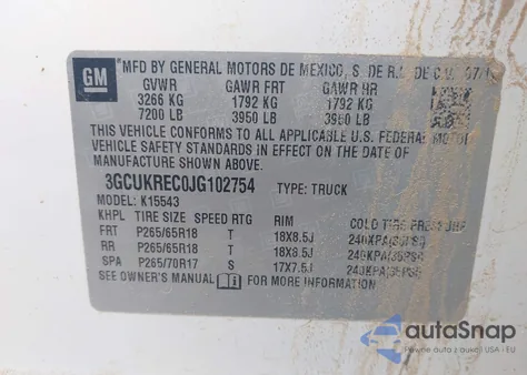 2018 Chevrolet Silverado 1500 2Lt from USA, damaged, VIN 3GCUKREC0JG102754